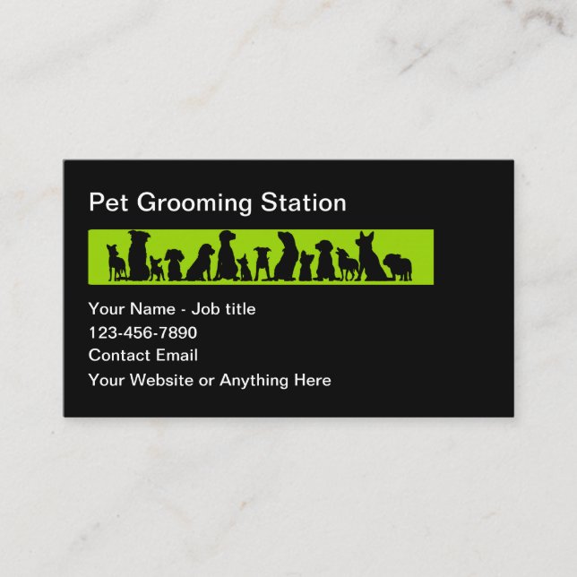 Trendy Pet Grooming Business Cards (Front)
