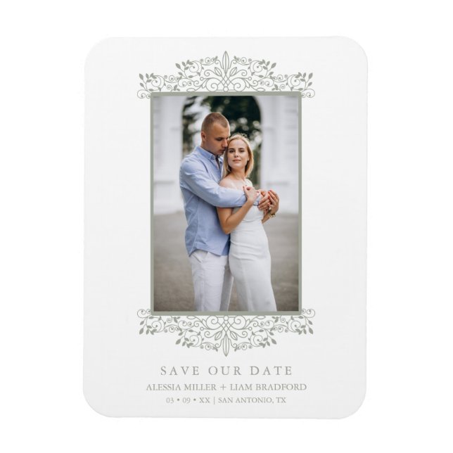 Trendy Photo Chic Ornament Sophisticated Wedding Magnet (Vertical)