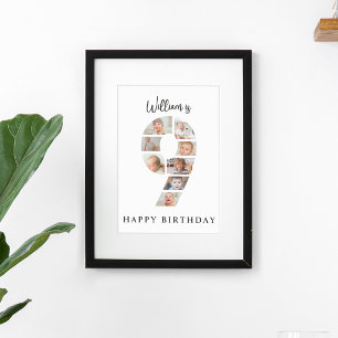 Trendy Photo Collage 9th Birthday Party Welcome Poster