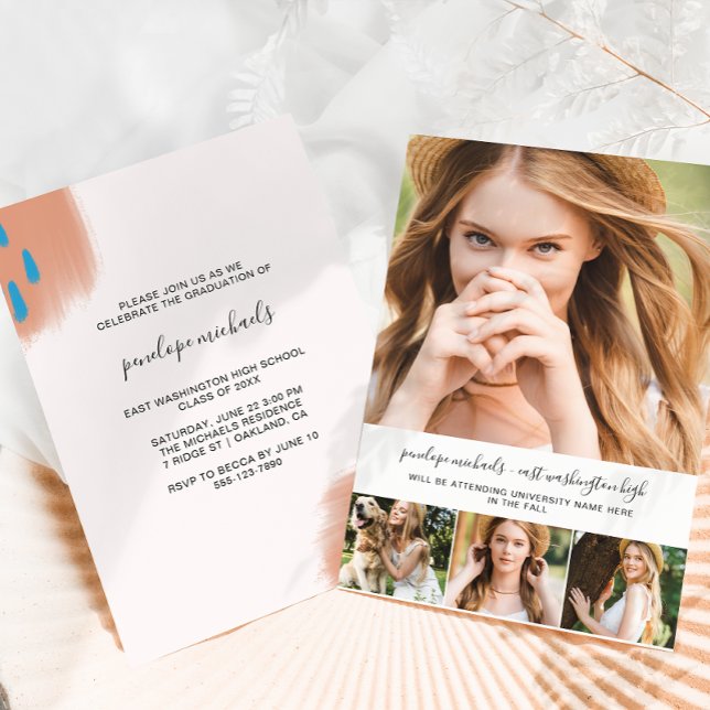 Trendy Photo Collage and Splashes Graduation Party Invitation (Creator Uploaded)