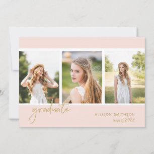 Trendy Photo Collage Blush Pink Gold Graduation Announcement