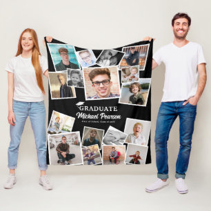 Trendy Photo Collage Graduation Keepsake Gift Fleece Blanket