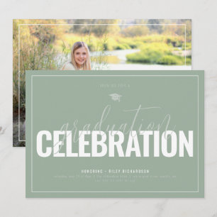 Trendy Photo Graduation Invitation in Sage Green
