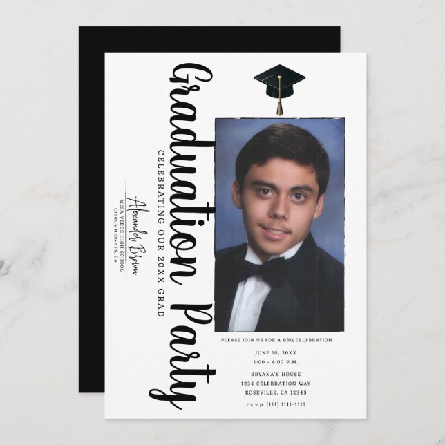 Trendy Photo Graduation Party Celebration BBQ Invitation (Front/Back)