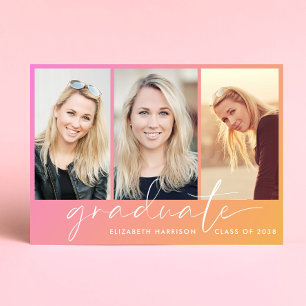 Trendy Photo Pink Orange Graduation Announcement