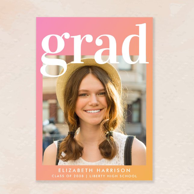 Trendy Photo Pink Orange Graduation Announcement (Creator Uploaded)