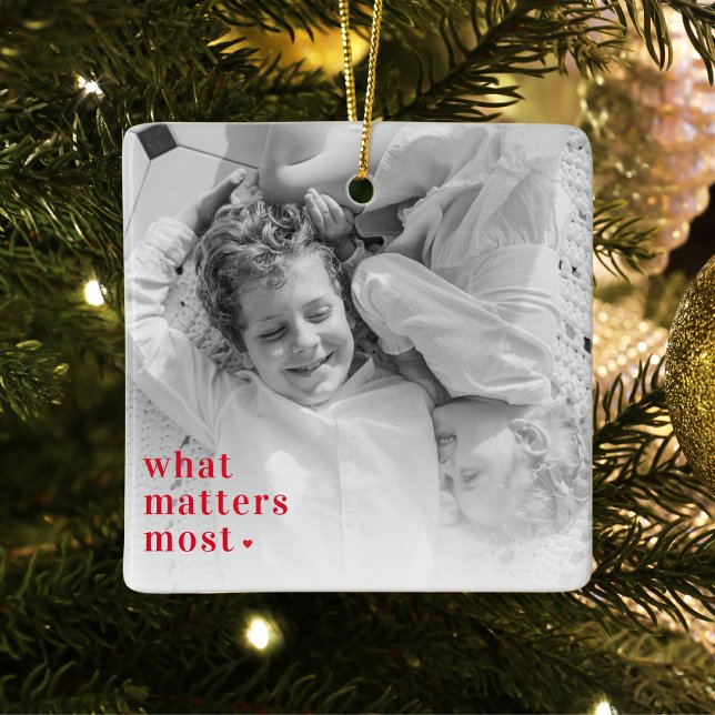 Trendy Photo & What Matters Most Positive RedQuote Ceramic Ornament (Creator Uploaded)