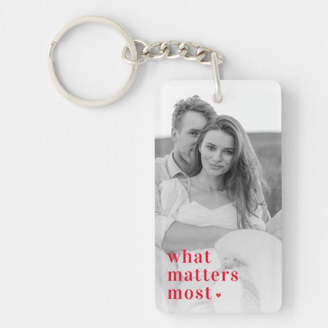 Trendy Photo & What Matters Most Positive RedQuote Key Ring (Front)