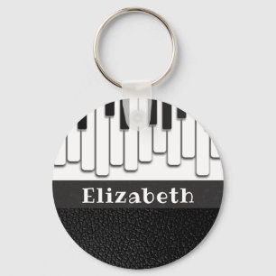 Trendy Piano Keys and Faux Black Leather Monogram Key Ring