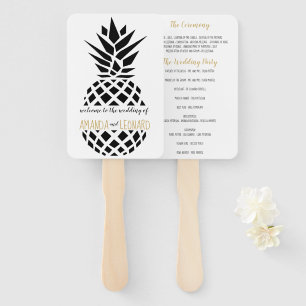 Trendy pineapple EDITABLE COLOR wedding program Hand Fan