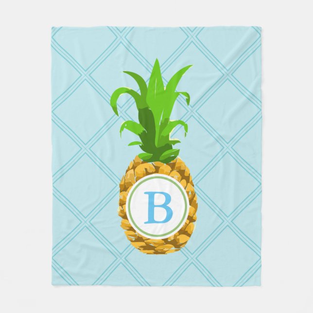 Trendy Pineapple & Initial Letter Fleece Blanket (Front)