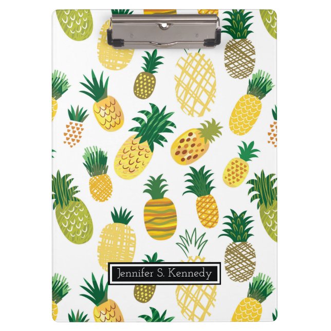 Trendy Pineapple Pattern | Add Your Name Clipboard (Front)