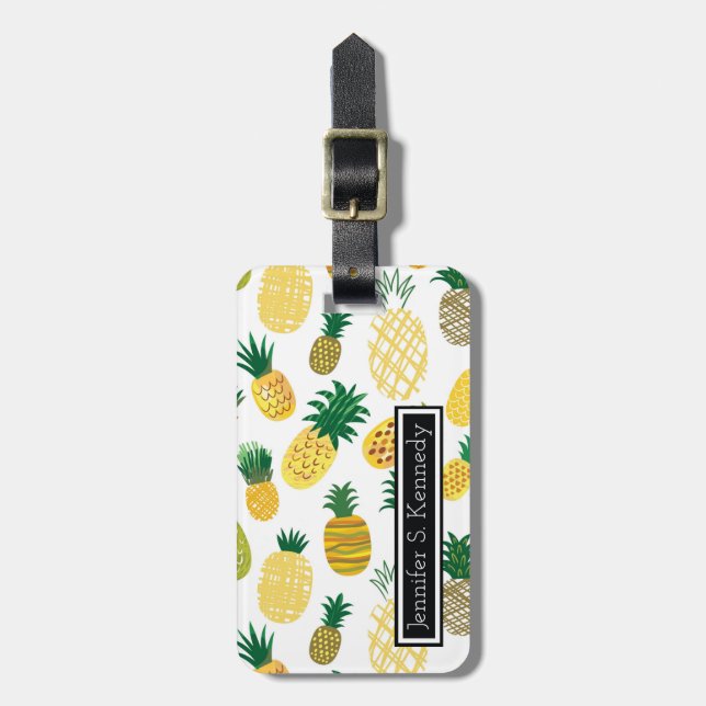 Trendy Pineapple Pattern | Add Your Name Luggage Tag (Front Vertical)