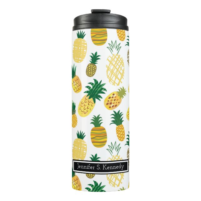 Trendy Pineapple Pattern | Add Your Name Thermal Tumbler (Front)