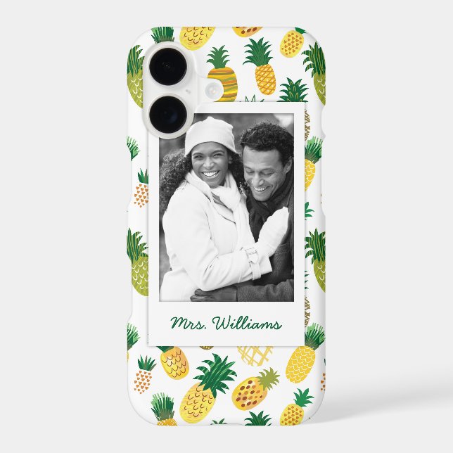 Trendy Pineapple Pattern | Add Your Photo & Name (Back)