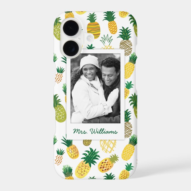 Trendy Pineapple Pattern | Add Your Photo & Name (Back)