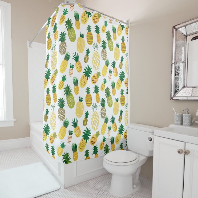 Trendy Pineapple Pattern Shower Curtain (In Situ)