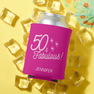 Trendy Pink 50 And Fabulous Birthday Can Cooler