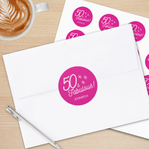 Trendy Pink 50 And Fabulous Birthday Classic Round Sticker