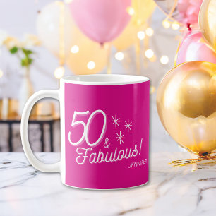 Trendy Pink 50 And Fabulous Birthday Coffee Mug