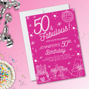 Trendy Pink 50 And Fabulous Birthday Invitation