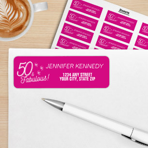 Trendy Pink 50 And Fabulous Birthday Return Address Label