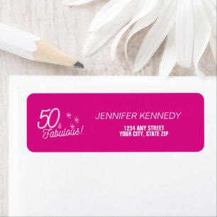 Trendy Pink 50 And Fabulous Birthday Return Address Label
