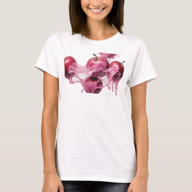 Trendy Pink Abstract Apple Visual Design T-Shirt (Front)