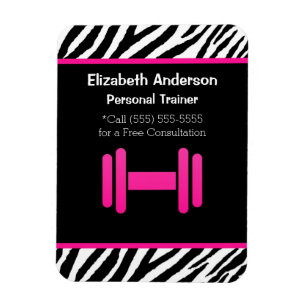 Trendy Pink and Black Dumbbell Personal Trainer Magnet