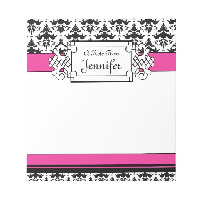 Trendy Pink and Black Girl's Personalised Notepad (Front)