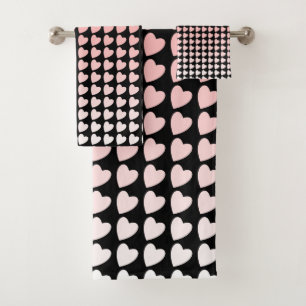 Trendy Pink and Black Heart Gradient Pattern Bath Towel Set