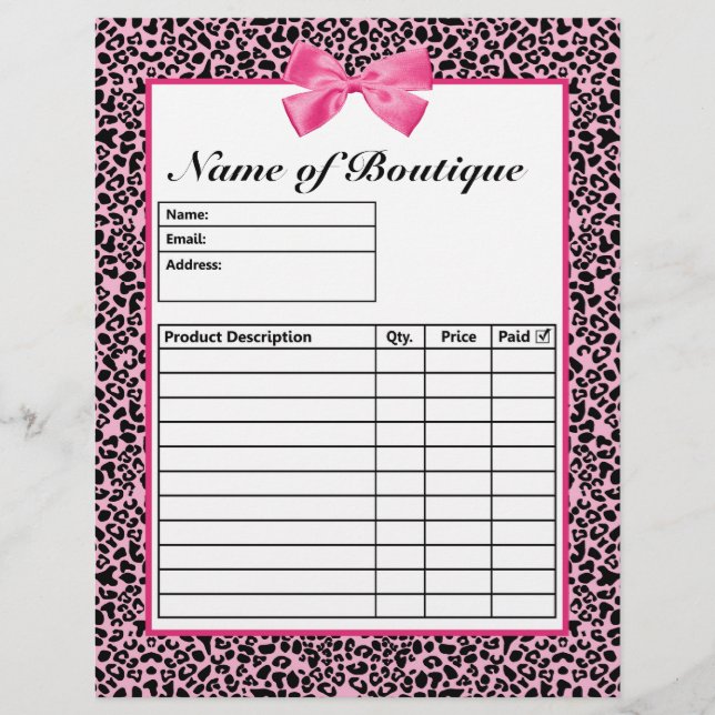 Trendy Pink And Black Leopard Hot Pink Order Forms (Front)