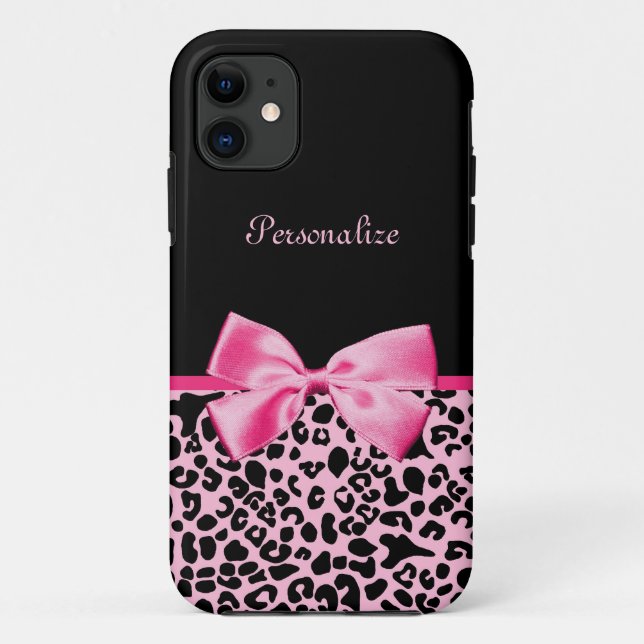 Trendy Pink And Black Leopard Hot Pink Ribbon Case-Mate iPhone Case (Back)