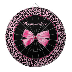 Trendy Pink And Black Leopard Hot Pink Ribbon Dartboard