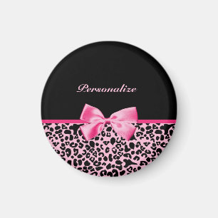 Trendy Pink And Black Leopard Hot Pink Ribbon Magnet
