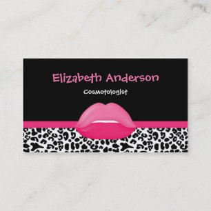 Trendy Pink and Black Leopard Makeup Artist Lips Business Card