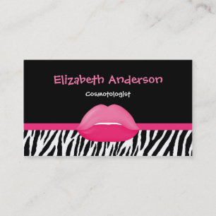 Trendy Pink and Black Zebra Cosmetologist Lips Business Card
