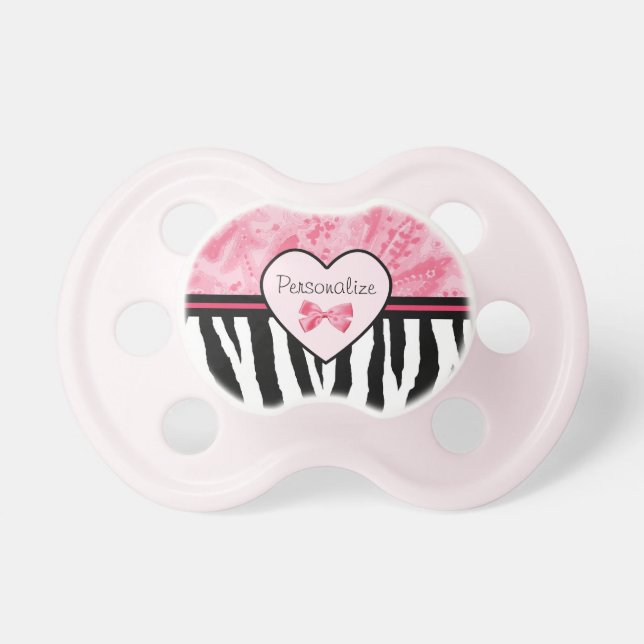 Trendy Pink and Black Zebra Pattern Bow and Name Dummy (Front)