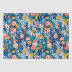 Trendy Pink and Blue Abstract Floral Pattern Tissue Paper