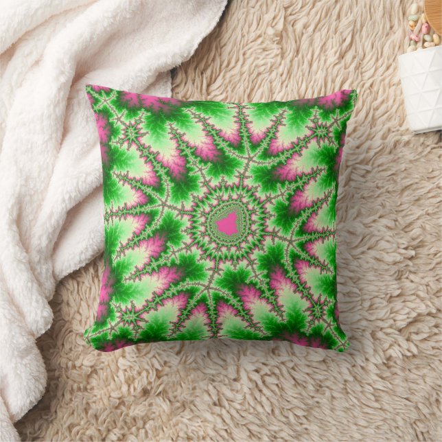 Trendy Pink and Green Fractal Cushion (Blanket)