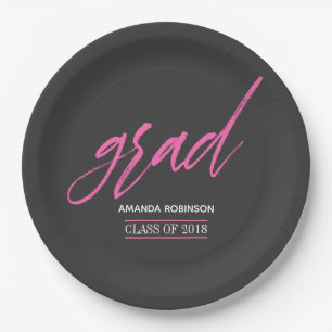 Trendy pink and grey Graduation party Paper Plate
