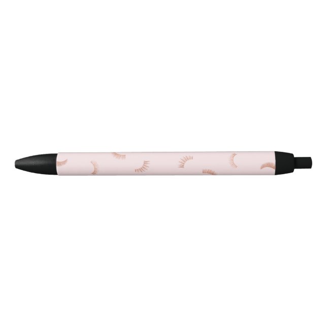 Trendy Pink and Rose Gold Lashes Pattern Black Ink Pen (Front)