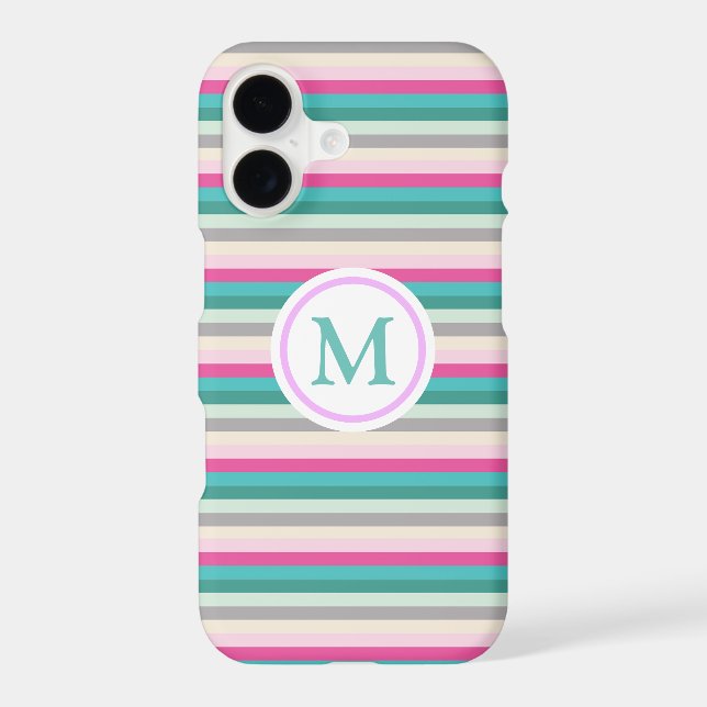 Trendy Pink and Teal Striped Monogram (Back)