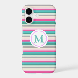 Trendy Pink and Teal Striped Monogram