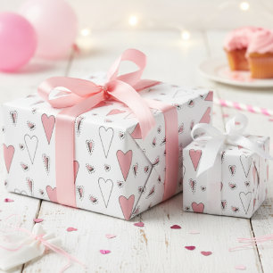 Trendy Pink and White Cute Heart Pattern Wrapping Paper