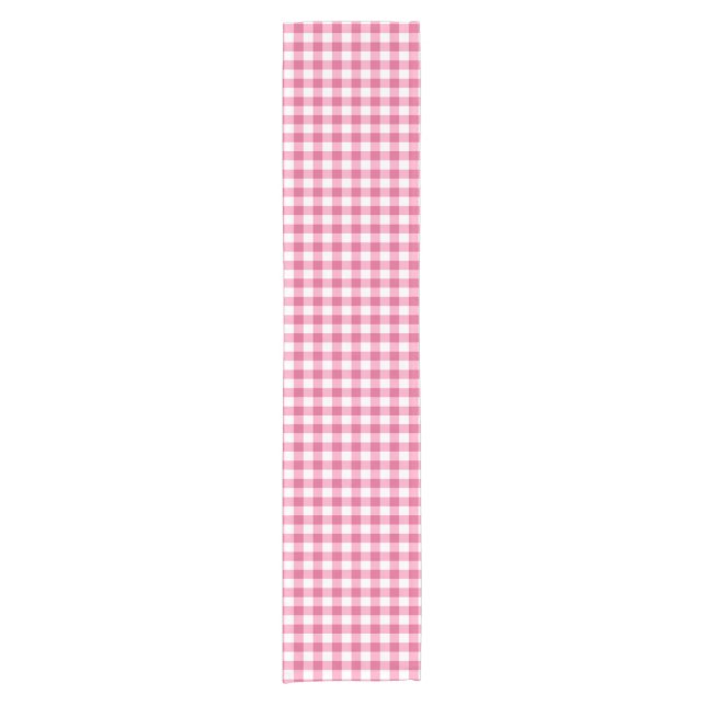 Trendy Pink And White Gingham Check Pattern Short Table Runner (Front)