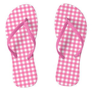 Trendy Pink and White Gingham Chequered  Thongs