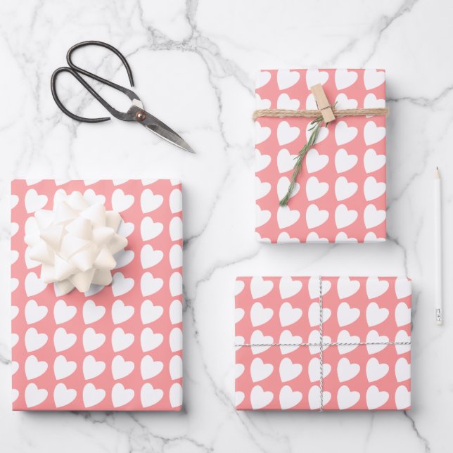Trendy Pink and White Heart Pattern Gradient Wrapping Paper Sheet (Front)