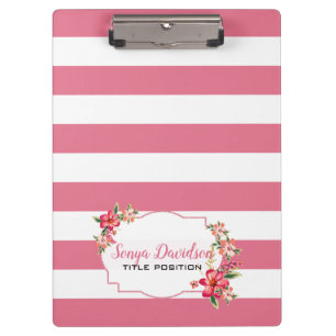 Trendy Pink And White Stripes Clipboard