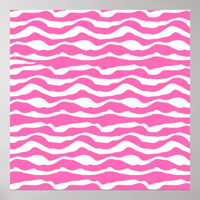 Trendy Pink and White Zebra Striped Pattern Poster (Front)